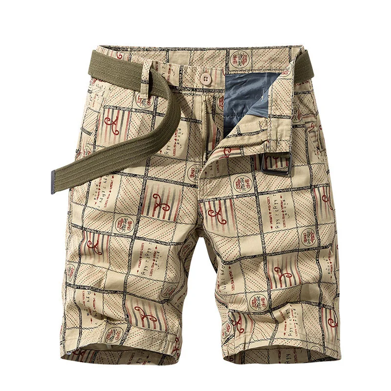 

Printed Plaid Casual Shorts for Men Short Homme Loose Knee Length Cotton Summer Cargo Sport Board Shorts Men Clothing