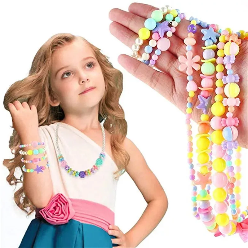 Children Beads Plum Blossom Box Set DIY Handmade Bead Toy Necklace Building Kit Girl Weaving Bracelet Jewelry Making Toy Gift images - 6
