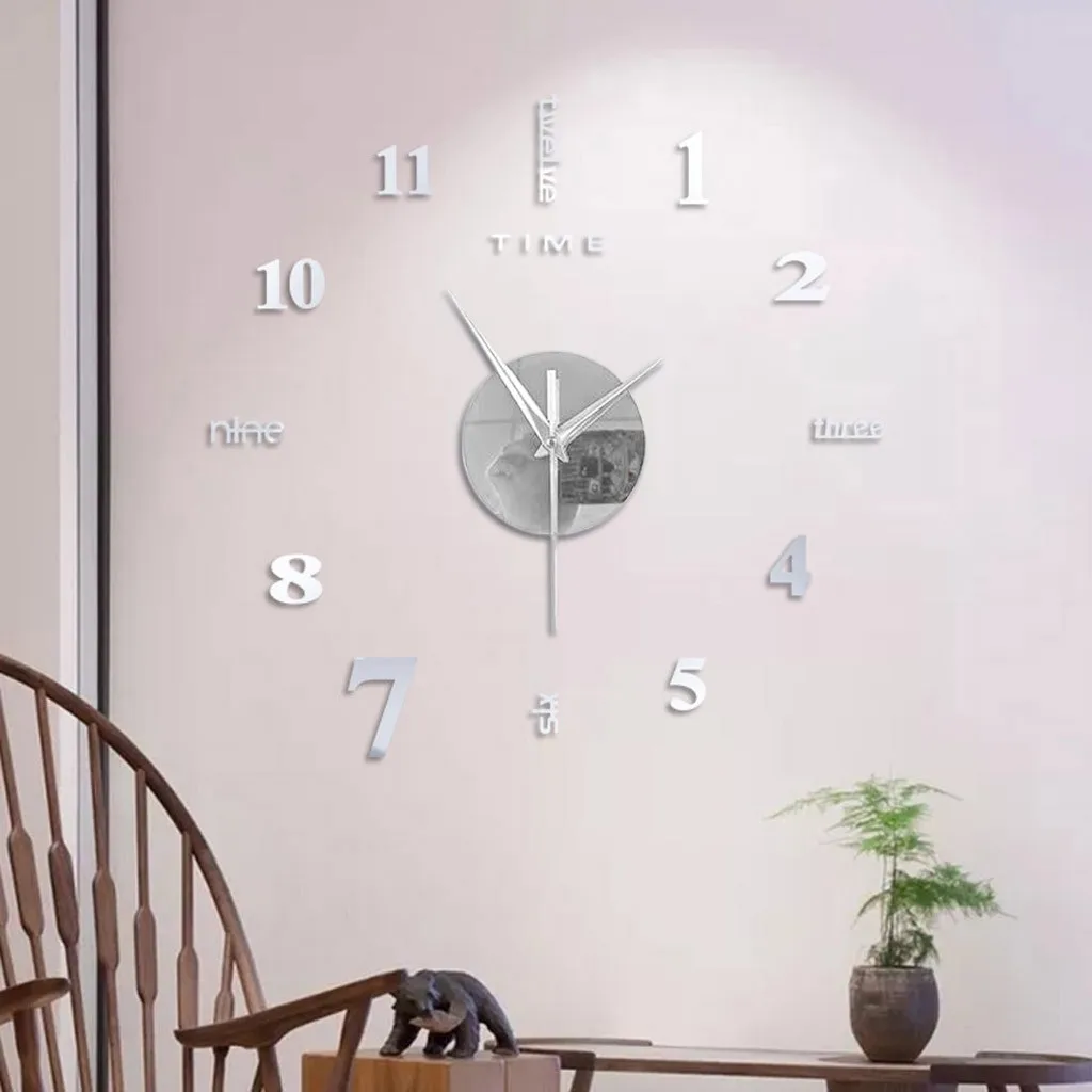Frameless DIY Wall Mute Clock 3D Mirror Surface Sticker Home Office Decor Stickers Living Room Bathroom Decoration | Дом и сад