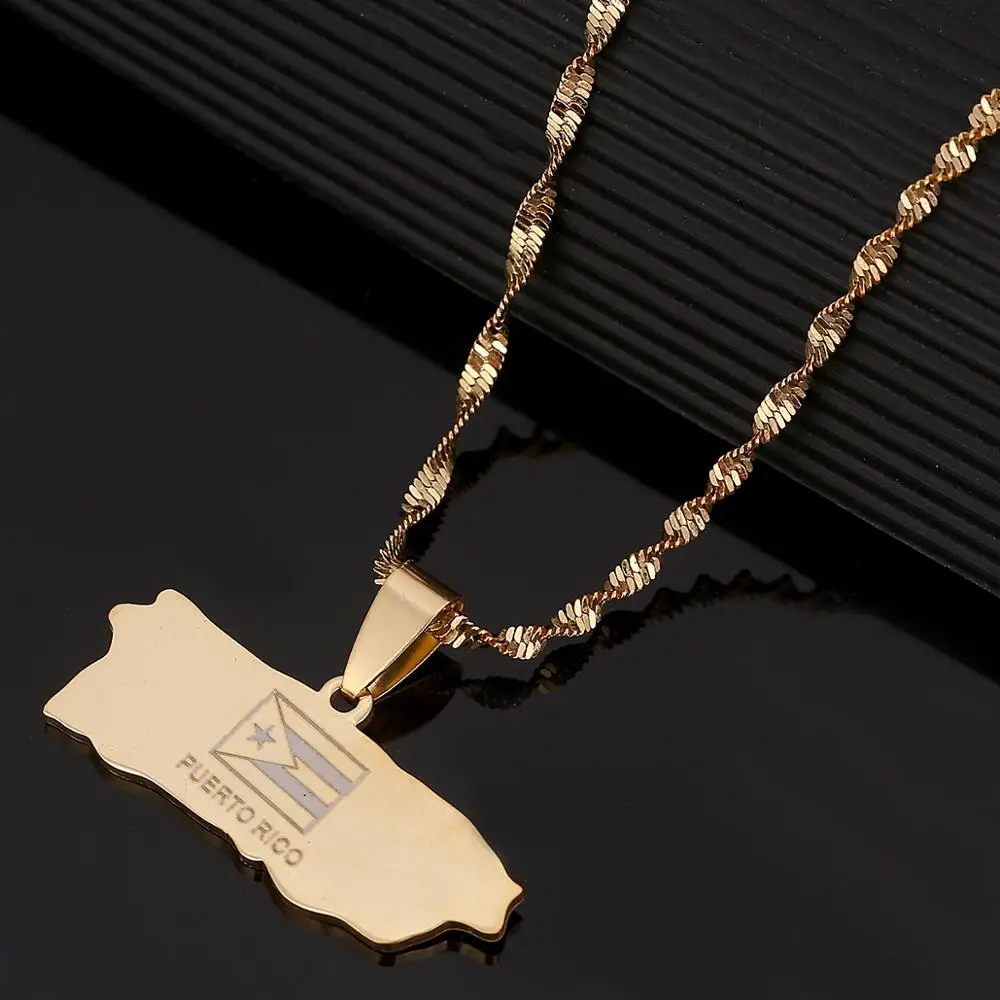 Цепочка с подвеской в виде карты пуэрторика для женщин и девушек из нержавеющей