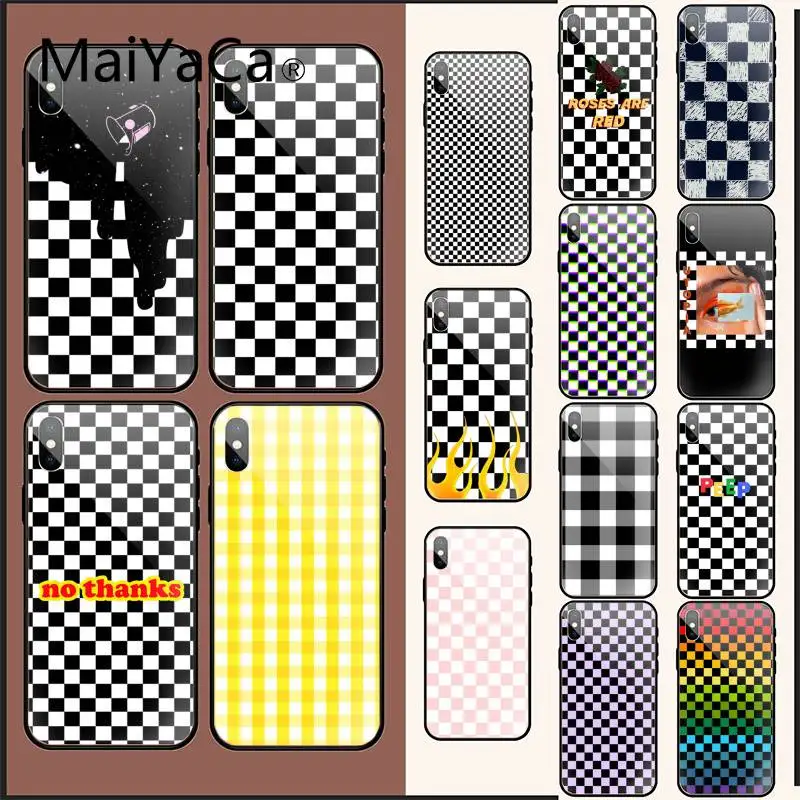Черно белая шахматная доска MaiYaCa красочное милое закаленное стекло PhoneCase для iPhone