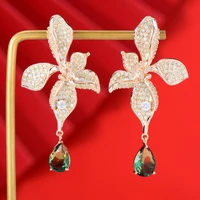 jimbora high quality blue pink luxury pendant earrings for women wedding cubic zircon cz party indian earrings for women 2021
