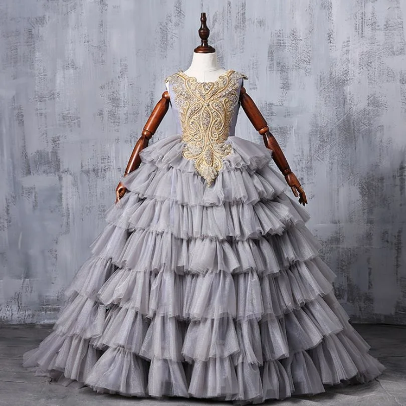 

High-end Children Elegant Girl Dress Birthday Party Catwalk Beading Trailing Gown Kids Pageant Dress For Girl Vestidos L116