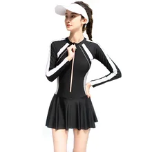 2021 nova saia de uma peça maiô para mulher esportes surf terno tankini calças compridas maiô com zíper manga (4)