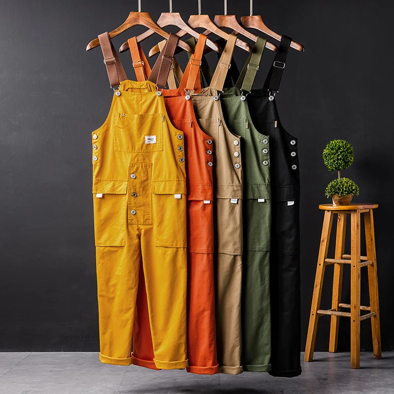 2023 Summer Men Bib Pants Solid Color Casual Jumpsuits Women Streetwear Joggers Multi Pockets Fashion Suspenders Cargo Overalls