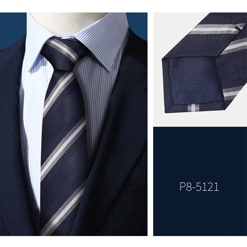 Brand Designer Luxury Ties Navy Blue Striped Business Tie For Men High Quality Fashion Party Work  8CM Wide Necktie Male Gift