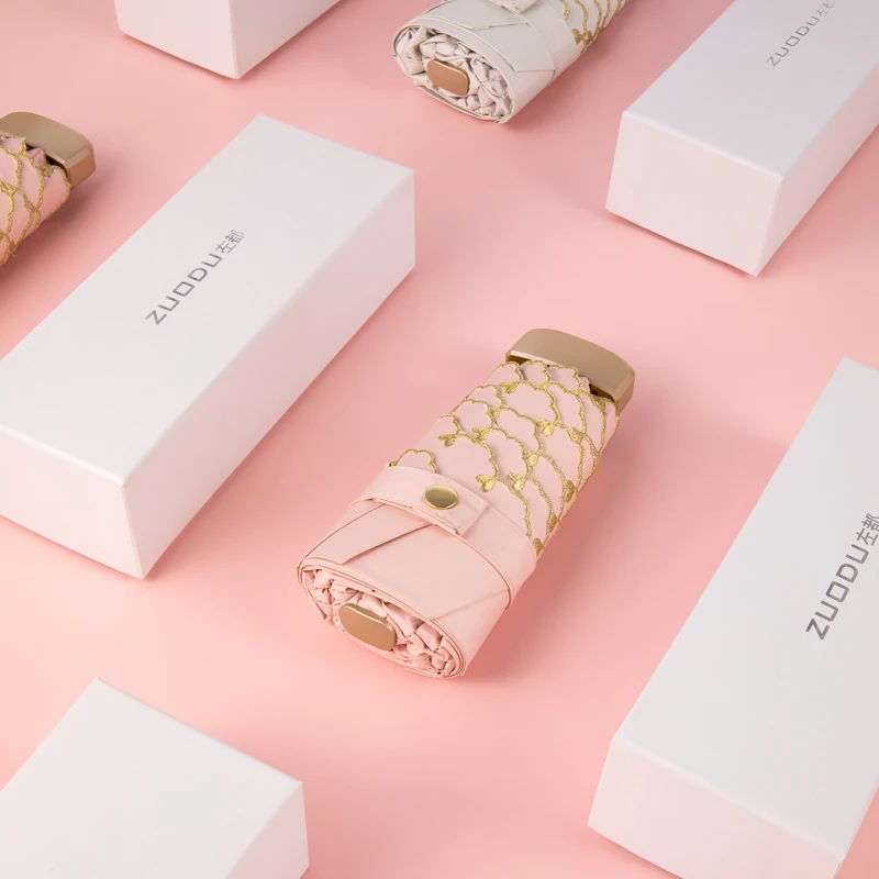 Вышивка ткань Мини зонтик дождь женщин УФ-доказательство женский складной