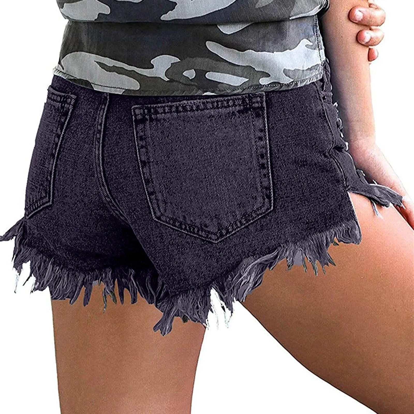 

JAYCOSIN shorts jeans feminino Women's Casual Denim Shorts Frayed Hem Ripped Hole Jeans Solid Shorts With Pocket Bottom Pants