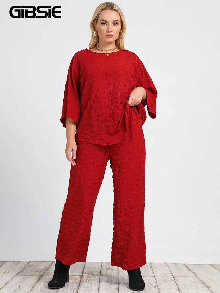 

Женский Брючный комплект из 2 предметов, футболка с круглым вырезом и рукавом 3/4 и брюки с широкими штанинами, размеры до 4XL