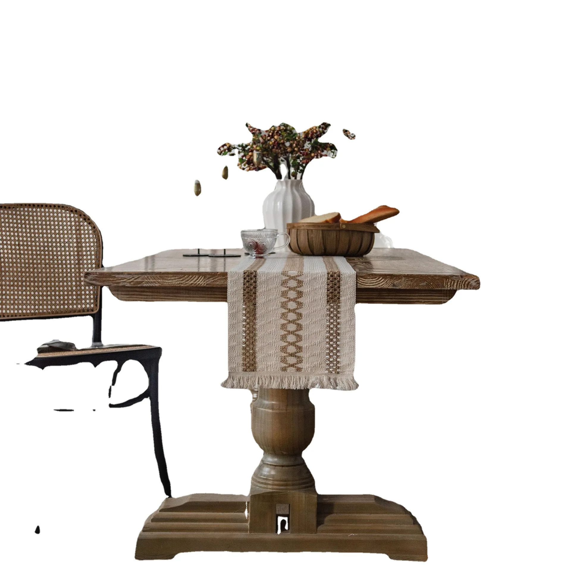 

Скатерть из хлопка и льна в полоску, плетеная подстилка из натурального материала с кисточками, декоративный коврик для стола