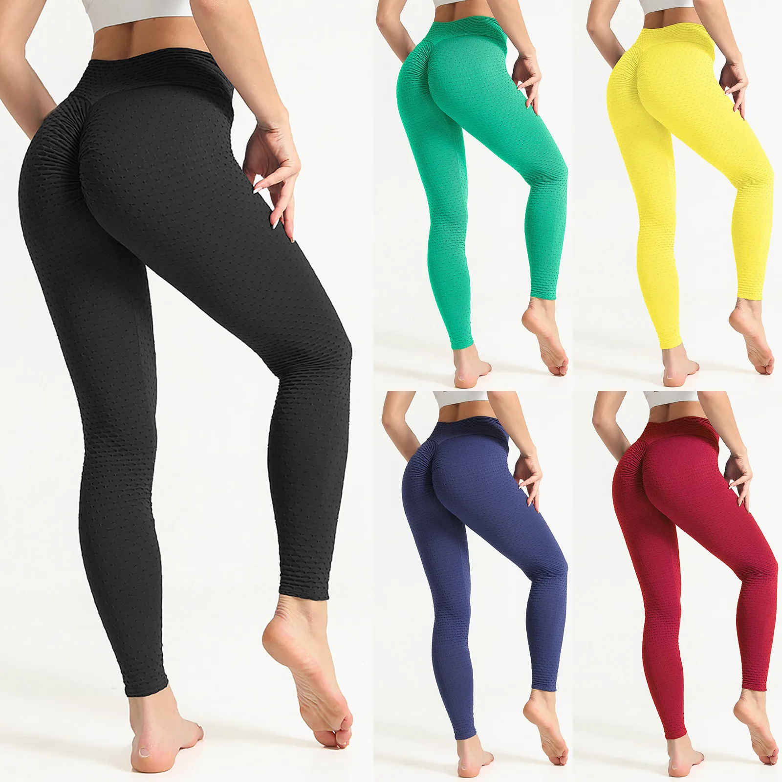 

Ladies Sexy Jacquard Hip-lifting Yoga Pants Solid Color Leggings Sports Fitness High Waist Trousers A20