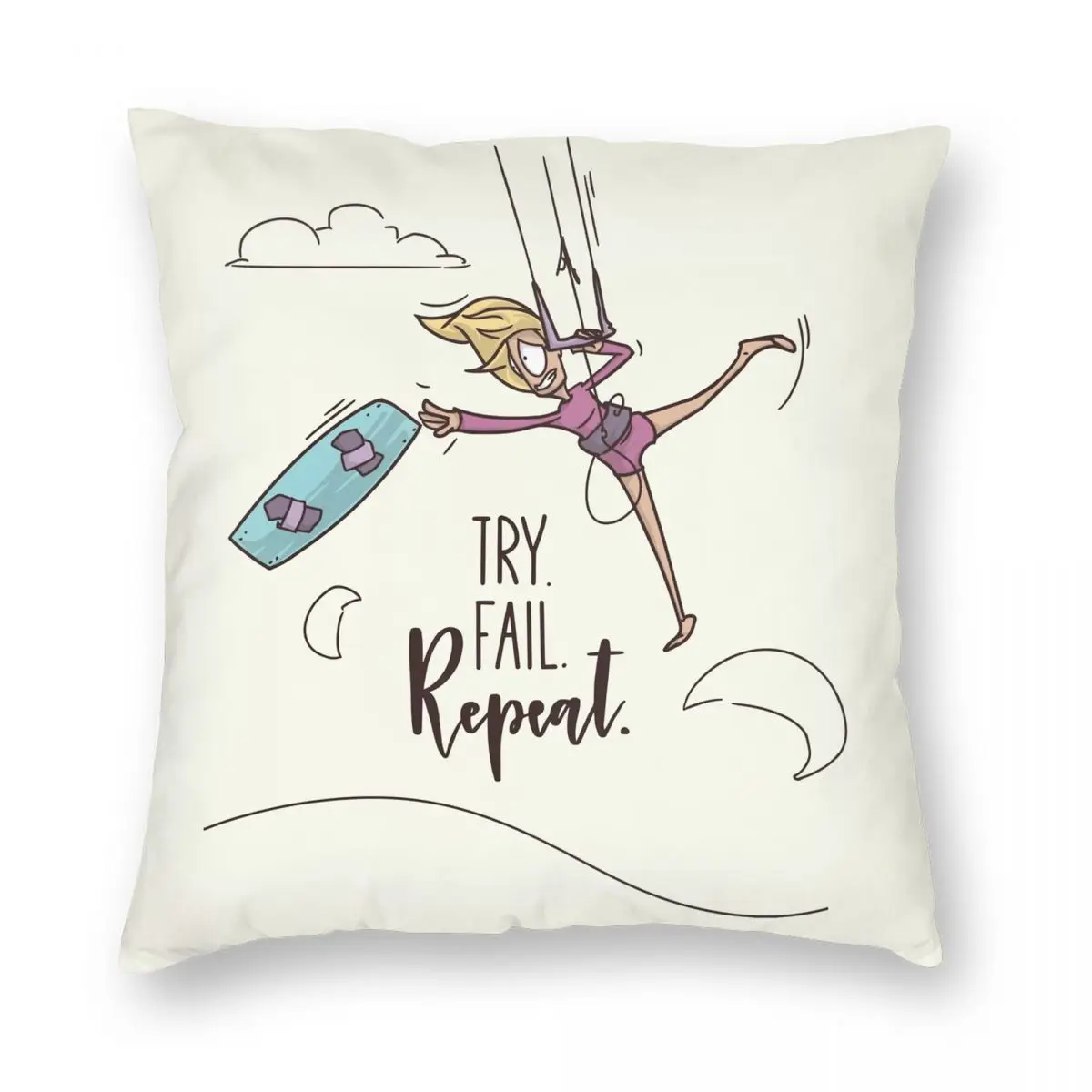 

Try.Fail.Repeat. Kitesurfing Design Square Pillowcase Polyester Linen Velvet Zip Decor Pillow Case Room Cushion Cover
