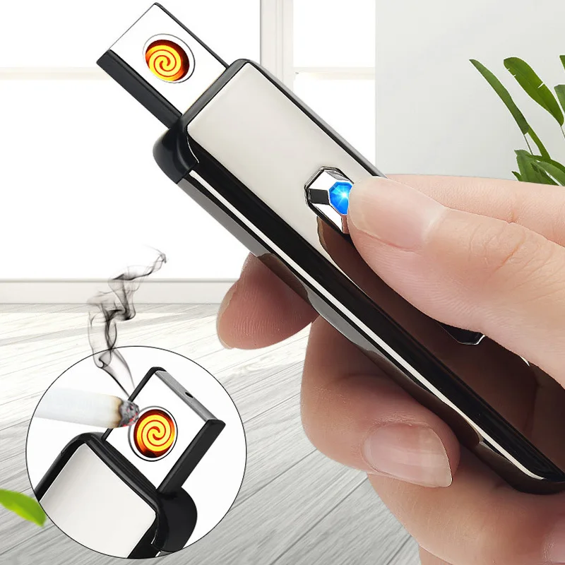 Мини тонкая Usb перезаряжаемая электрическая зажигалка металлическая