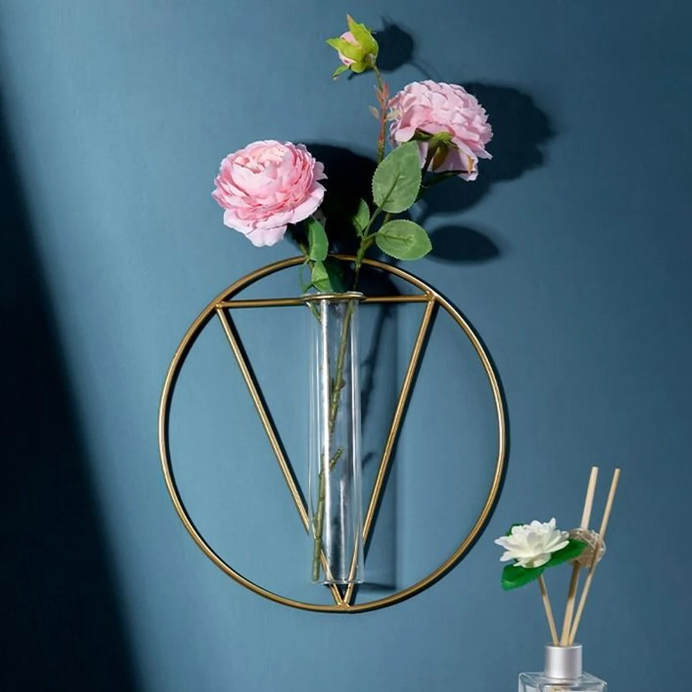 

Nordic Style Transparent Wall Hanging Flower Vase Iron Glass Hydroponics Planter Pot Flower Bottle Home Ornament Decoration