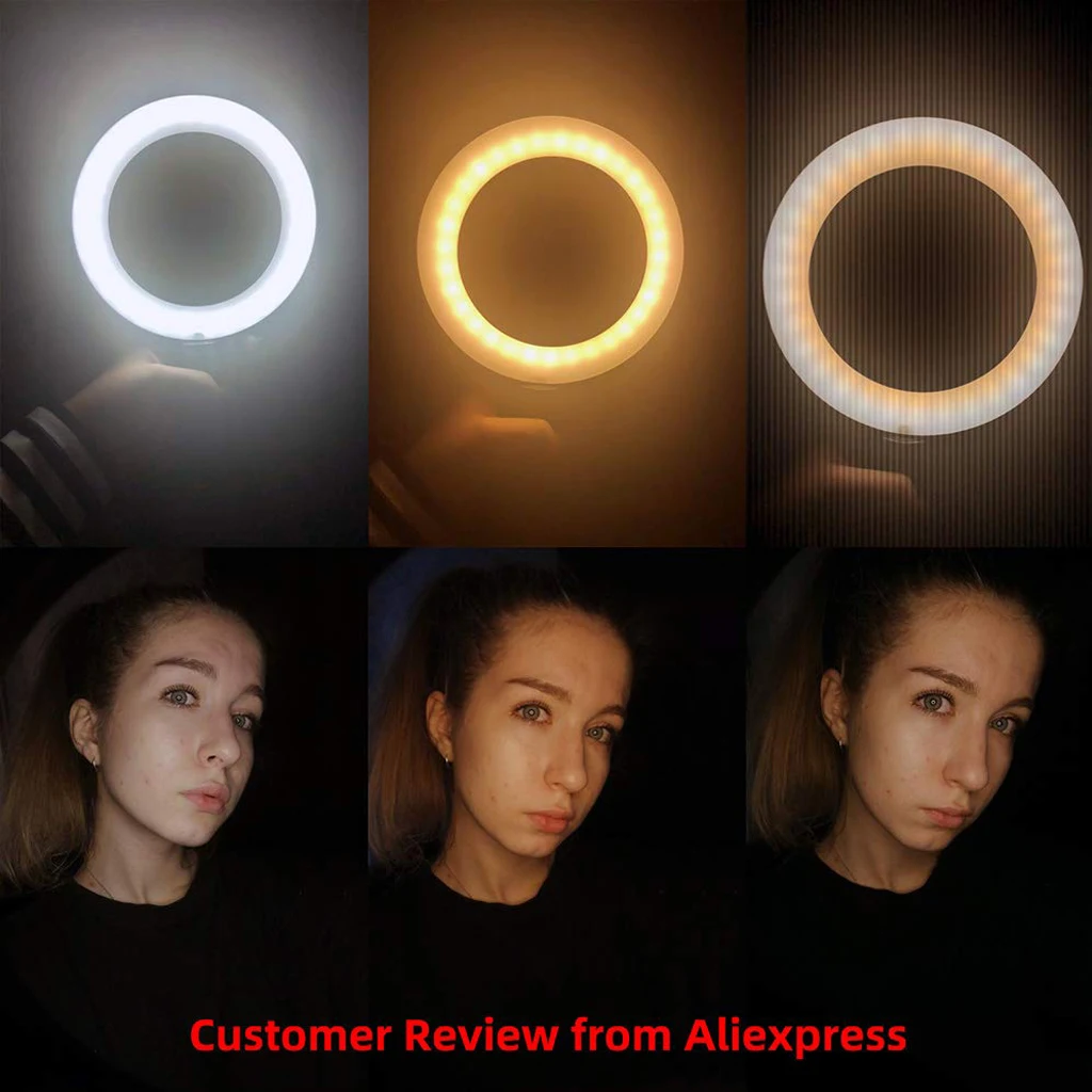 Портативный светодиодный светильник для селфи с зажимом кольцо фотосъемки со
