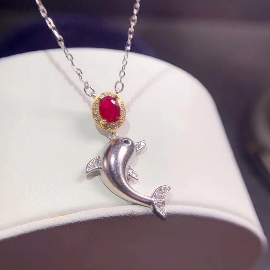 Женский кулон с натуральным Рубином серебро 925 пробы