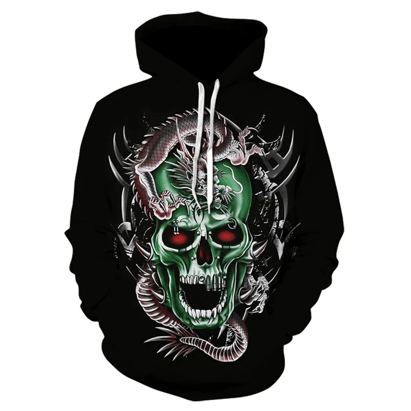 

Толстовка мужская с длинным рукавом, Повседневный свитер с принтом темного черепа, пуловер в стиле хип-хоп, спортивный топ, свитер с капюшон...