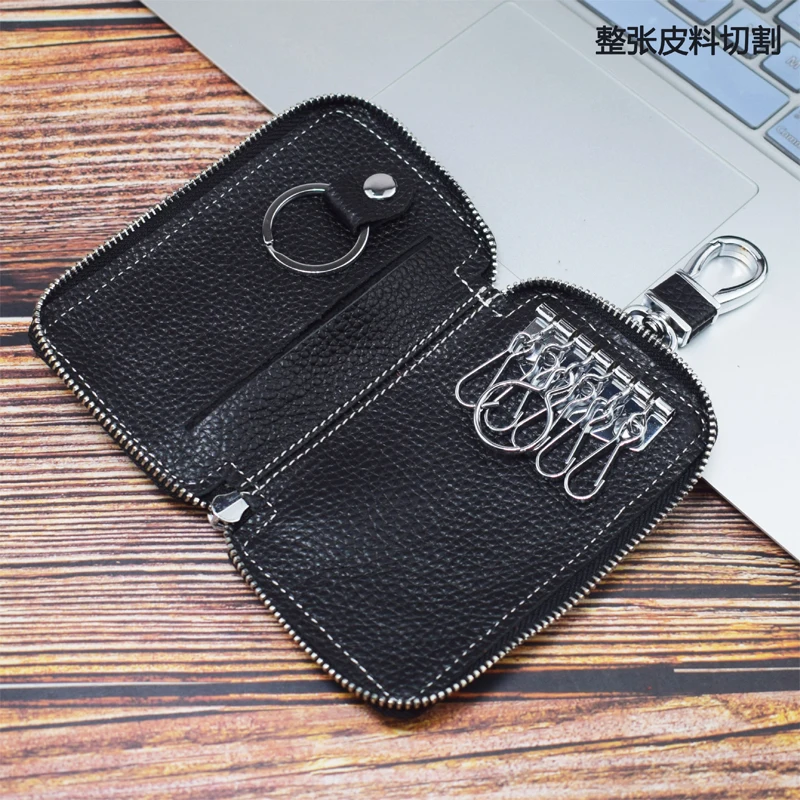 Genuine Leather Key Wallet Men Keychain Holder Pouch Purse Zipper Designer Car Key Case Multifunction Door Keys Housekeeper Bag