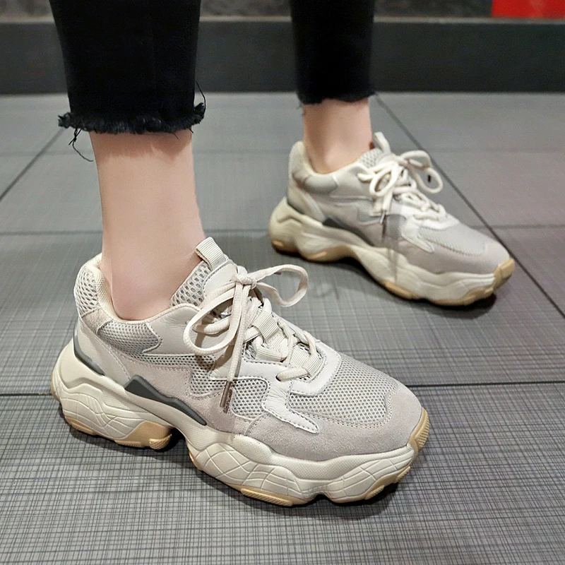 Women Shoes Spring Thick Bottom Fashion Dropshipping Breathable Muffin Bottom Solid color Sewing Sneakers Women k368