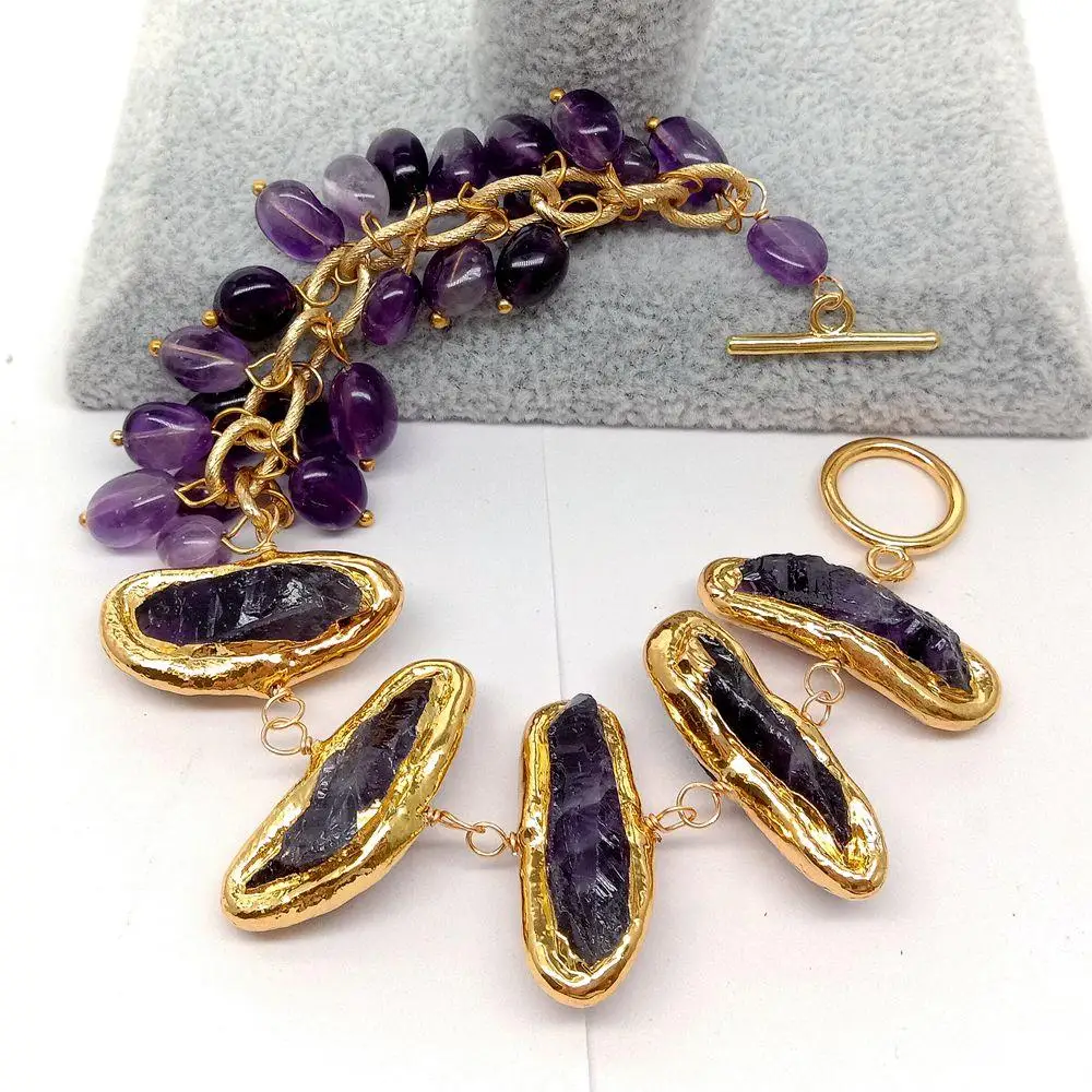 Y · YING натуральные пурпурные аметисты грубые с гальваническим краем