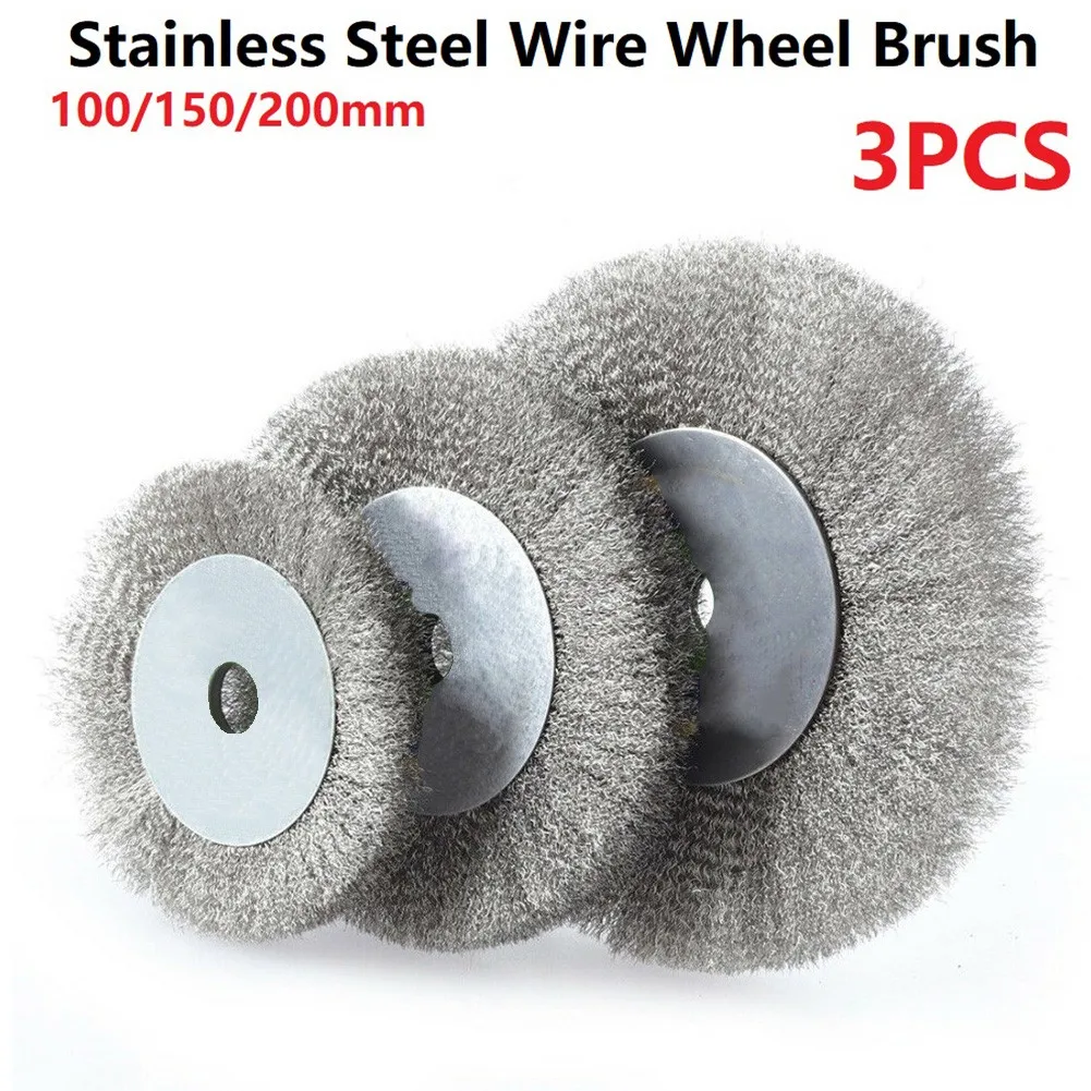 

3 шт. 100/150/200 мм проволочная щетка из нержавеющей стали колесо 16/25 мм отверстие вращающийся диск ржавчина удаление грязи Абразивная Полировка...