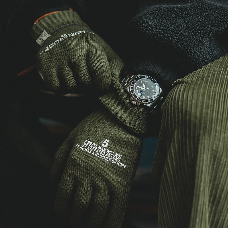 

Зеленые черные вязаные перчатки, Осень-зима, варежки с закрытыми пальцами, высококачественные мужские перчатки, длинные теплые перчатки, же...