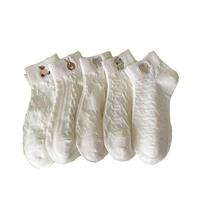 3 pairs cute embroidery white socks women cartoon animal cotton socks short spring summer breathable fashion suck sweat calzini