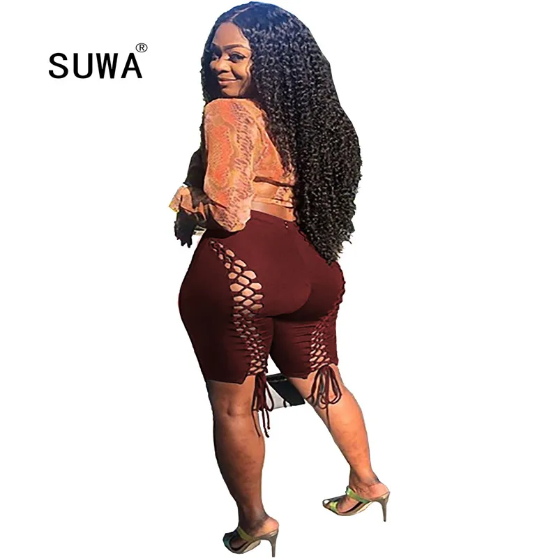 

summer sweatpants 2020 new arrival hollow out bandage skinny knee length pants high waist pant sexy korean outfit