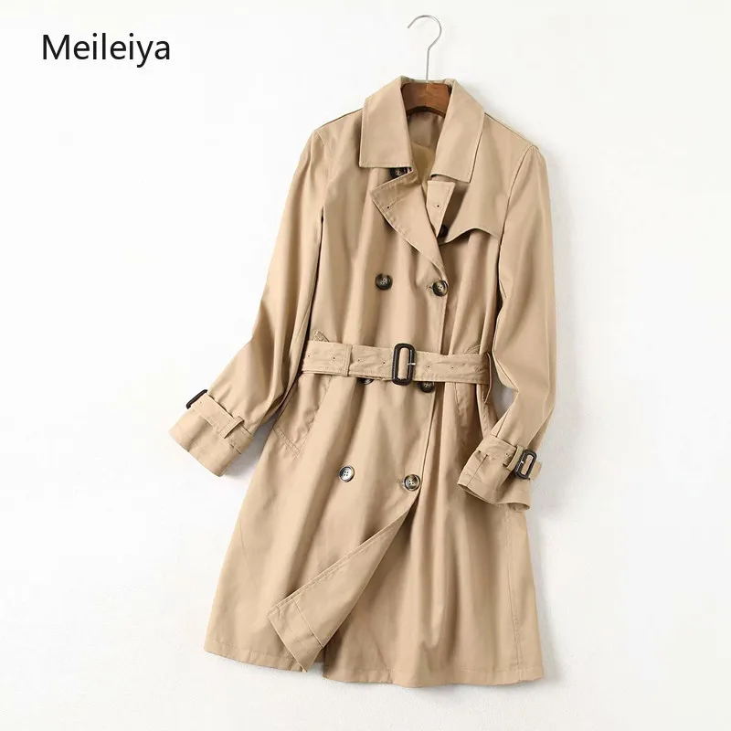 Новинка 2019 модный двубортный Тренч средней длины женский тонкий плащ с поясом