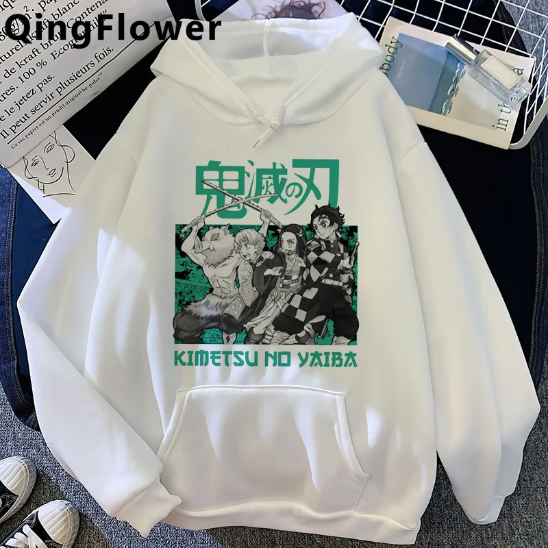 

Cute Kimetsu No Yaiba Men Demon Slayer Hoodies Harajuku Anime Japan Kawaii Unisex White Tops Demon Blade Cartoon Sweatshirt Male