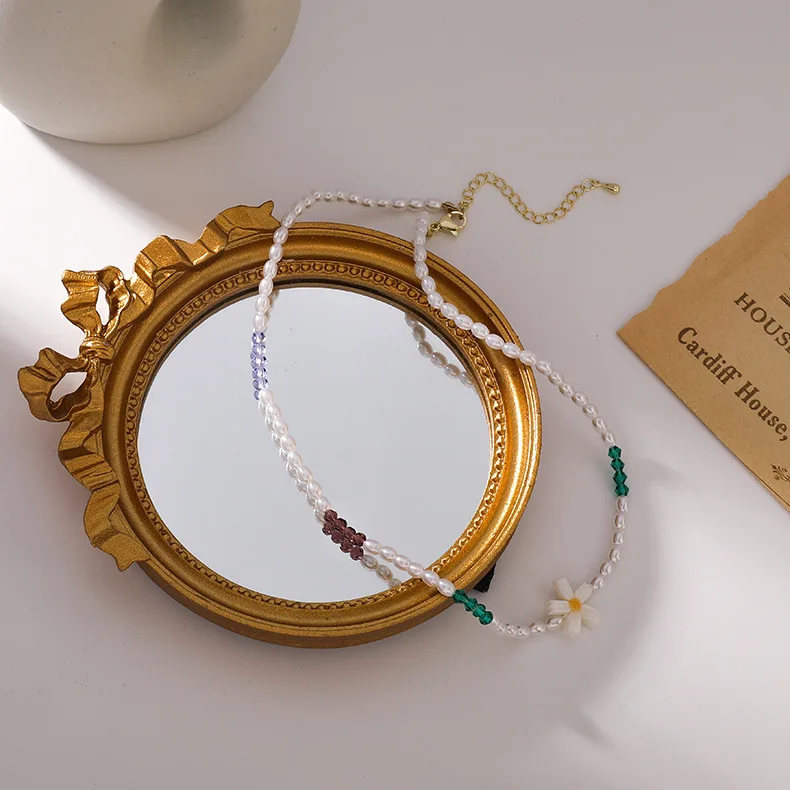 

2021 Chic Handmade Pearl Crystal Flower Beads Choker Necklace Jewelry