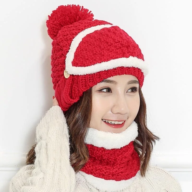 Популярный комплект из 3 предметов/Балаклава с большими помпонами шерстяная