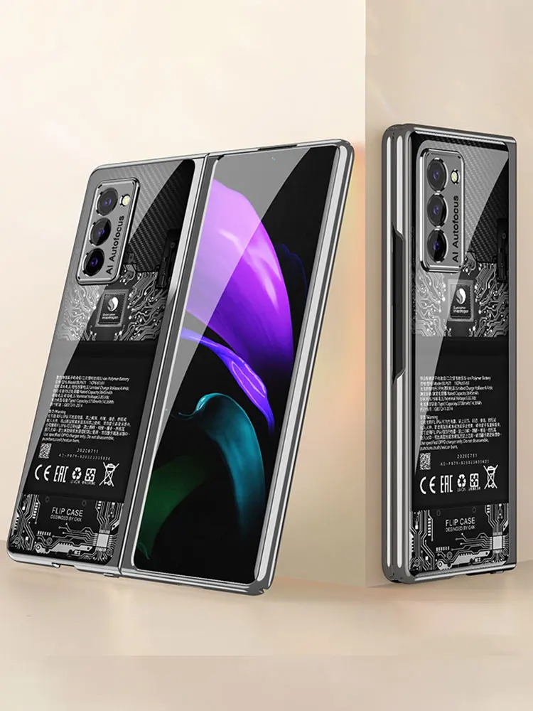 

Plating Glass Case For Samsung Galaxy Z Fold 2 Case Weave pattern Plexiglass Hard frame Cover For Galaxy Z Fold 2 5G Case Coques