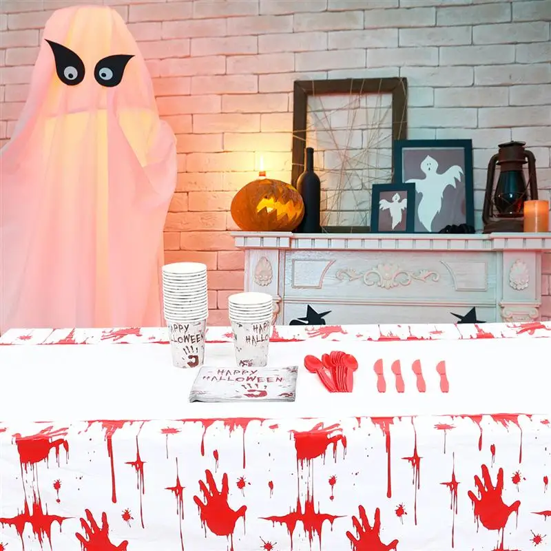 

1 Set Halloween Party Supplies Spoon Paper Cup Tablecloth Cutlery Party Decor Disposable Tableware for Halloween Party