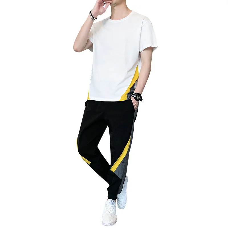 

Men Clothing Set 2021 Summer New Short-sleeved T-shirt Fashion Top Nine-point Pants Two-piece Casual Sports Suit Men's Trend
