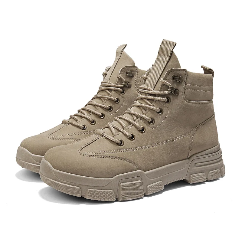 Мужские кожаные ботинки водонепроницаемые в стиле милитари на шнуровке зимние