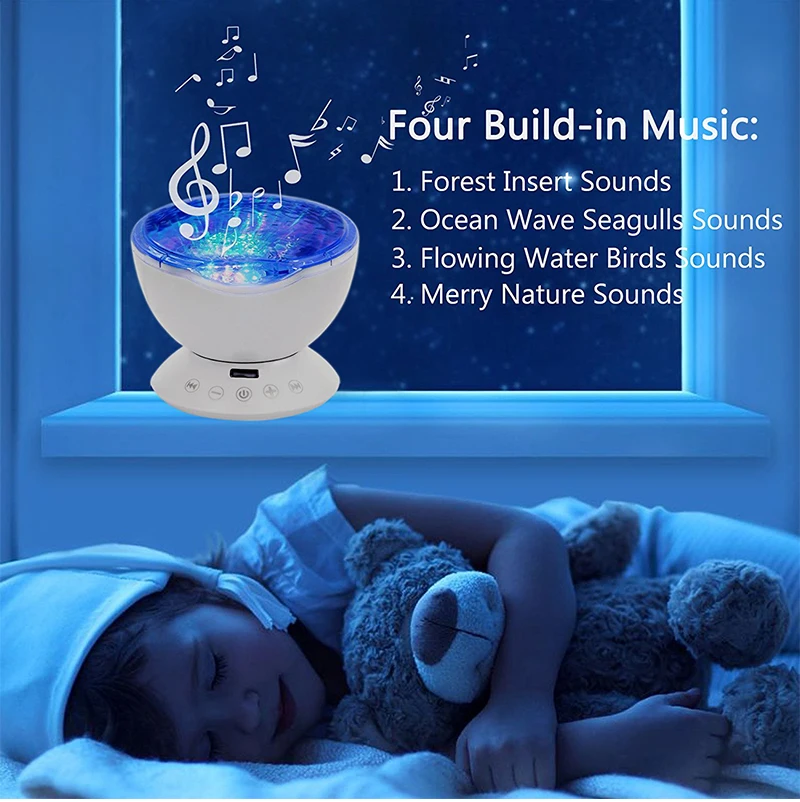 LED Ocean Wave Projector Starry Sky Aurora rechargeable Night Light remote Novelty rotate USB Baby bedside lamps
