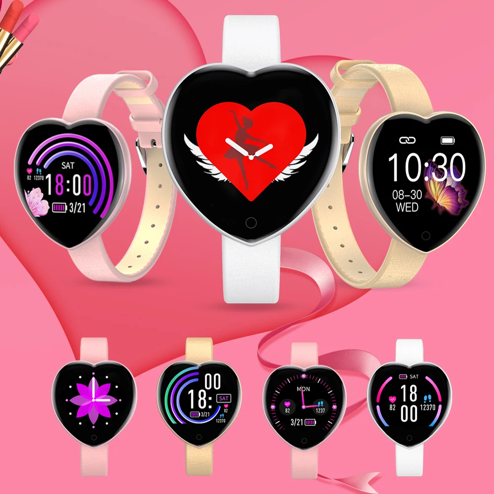Модные женские Смарт часы в форме сердца для Android IOS пульсометр фитнес браслет