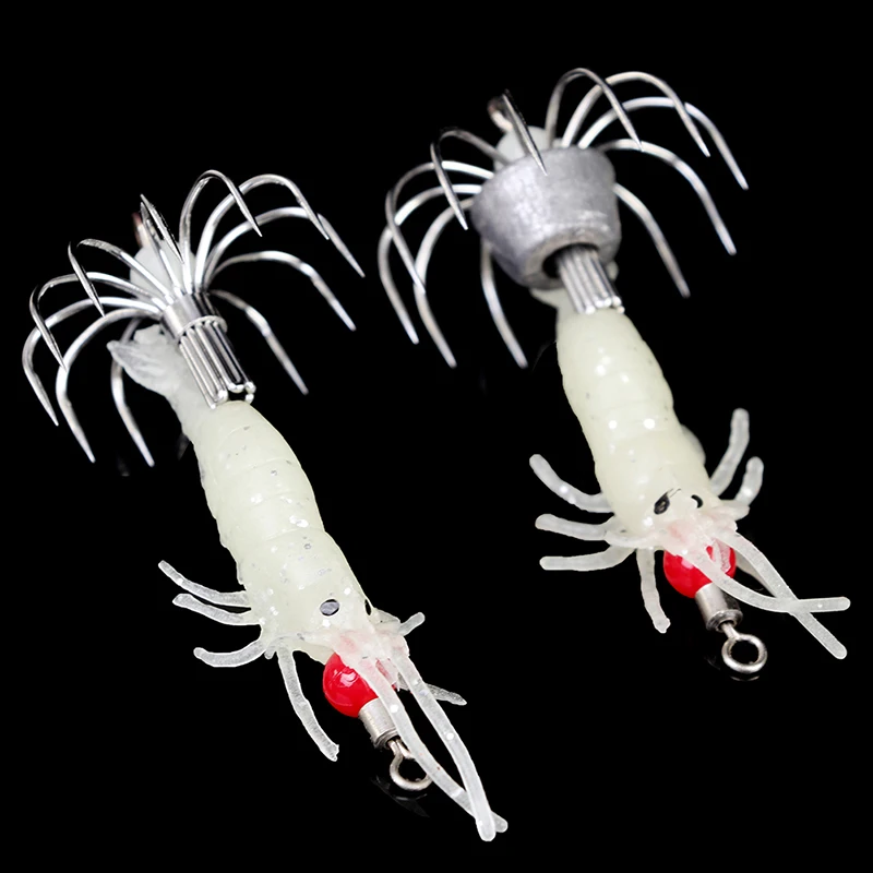 

1 Pcs Luminous Squid Jigs White Glow Wood Shrimp with Octopus Squid Jig Hooks Fishing Lure
