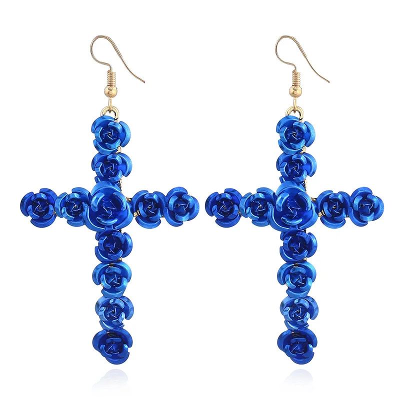 Корейский крест цветок серьги для женщин девушка синий черный красный цвет