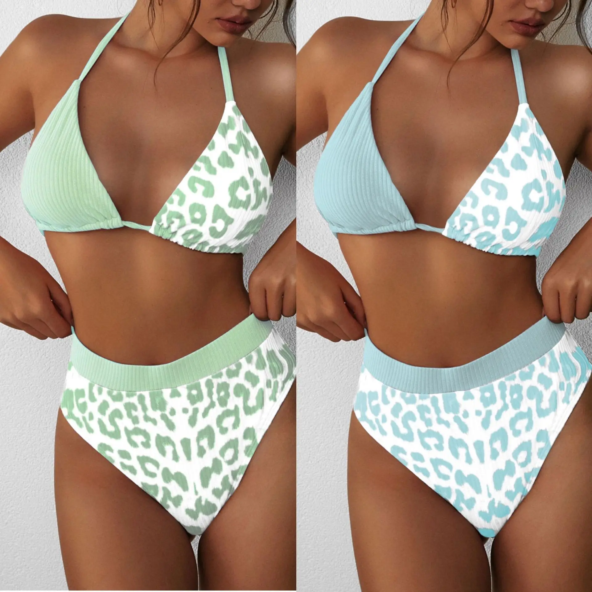 

2 Piece Set jump suits for Women Sexy Leopard Bikinis Women Bathing Set Halter Swimsuit Push-Up Cute Swimsuit Beachwear Swimwear