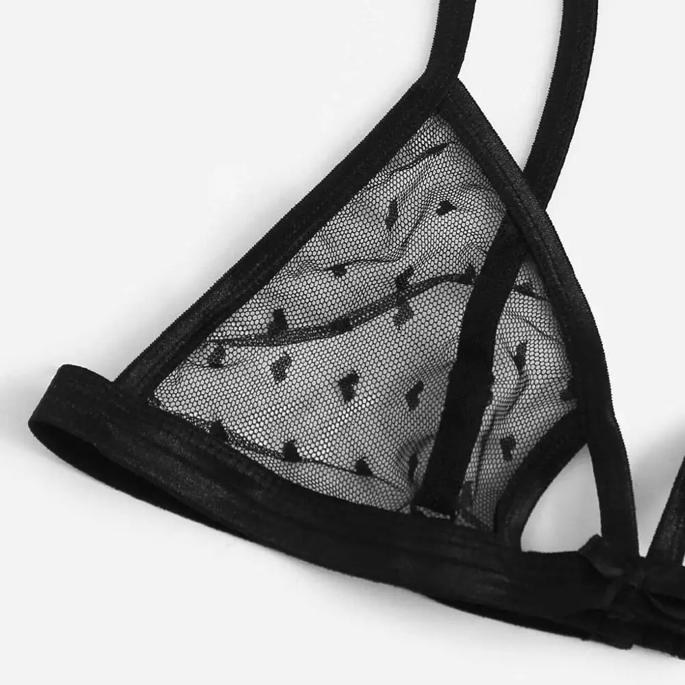 

New Women Plus Size Lace Lingerie Bra+Thong+Garter Underwear Set Black Sleepwear Sexy Lingerie Set Women Transparent Lace