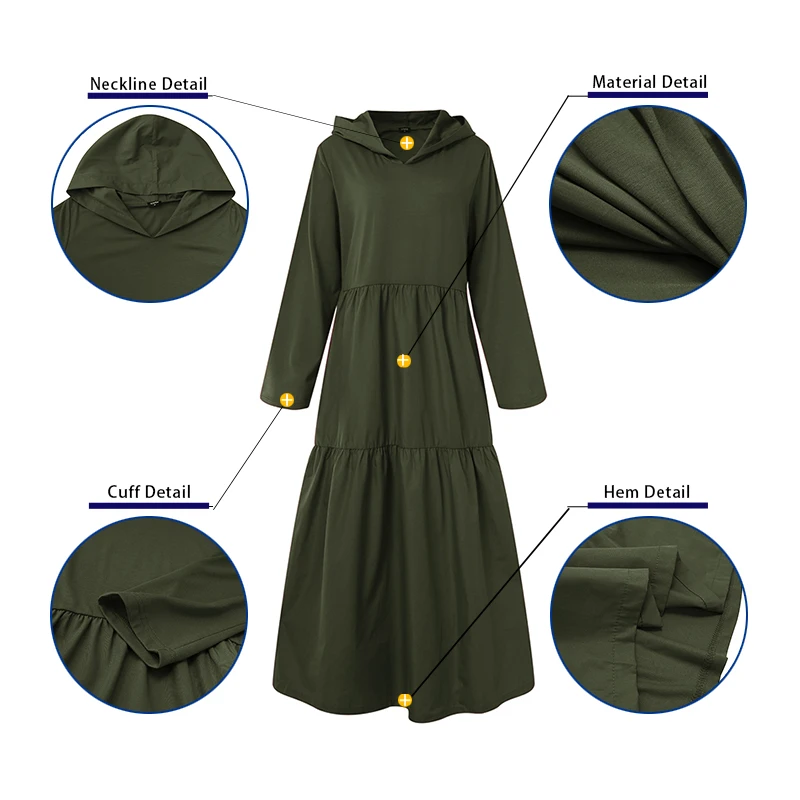 

VONDA Kaftan Maxi Solid Dresses Fashion Women's Autumn Sundress 2021 Casual Long Sleeve Hooded Dress Vestidos Female V Neck Robe