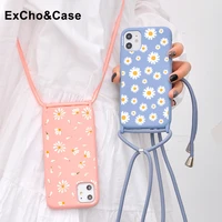 2021 new daisy floral pattern phone case for iphone 11 se 7 8 plus x xs xr xs pro max design girls women adjustable rope cover