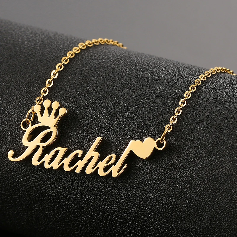 

All Custom Name Necklace,Personalized Gold Heart Pendant,Stainless Steel Chain, Nameplate Choker，SKQIR Jewelry