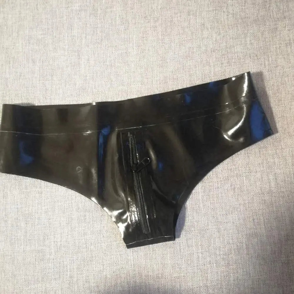 Резиновые латексные мужские трусы с молнией спереди черные высокое качество