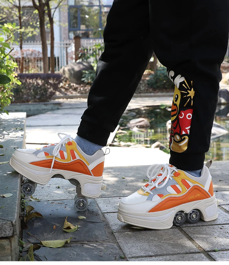 Fashion Deformation Sneakers Roller Shoes Colorful Roller Skate Shoes For Unisex Children Parkour Running Skating Shoes