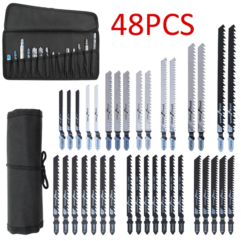 

48pcs Jig Saw Blade Metal Fine-tooth Middle Tooth Woodworking Saw Blade Set T118A/T218A/T318A/T127D/T144D/T111C