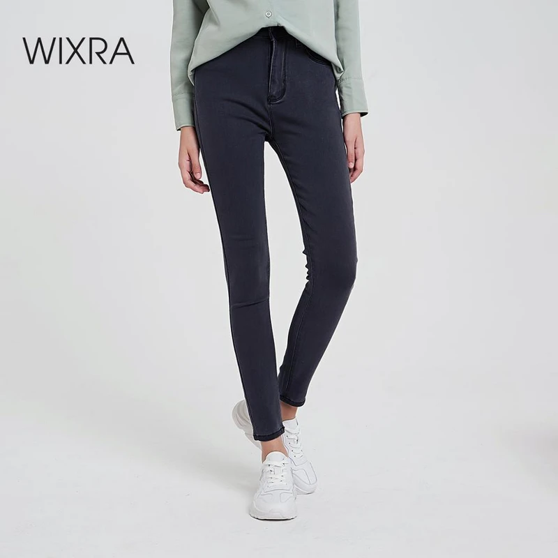Wixra Women's Pencil Jeans Pants Pockets Solid Casual All Base Match Skinny Denim Long Trousers 2019 New Spring Autumn