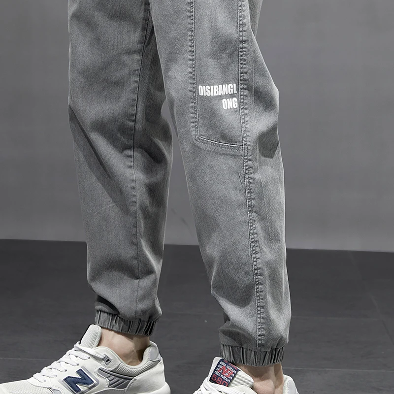 

2021 Jogger Harem Pants Ankle Banded Pants Men's Imitate Elastic Waist Jeans Loose Harajuku Style Beam Feet Casual Pants Hip Hop